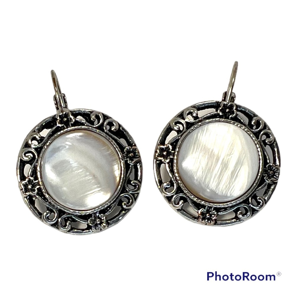 Silver and Mother of Pearl Dangle Earrings